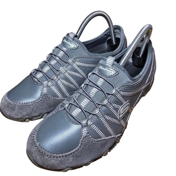 Skechers Shoes Gray Suede Leather Bikers Bungee Athletic 21923 Womens Size 8.5 - Picture 2 of 7